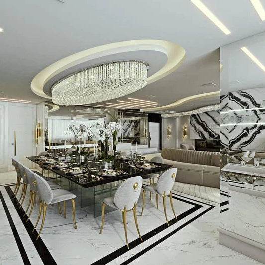 Light Luxury Round/Oval Flush Mount Crystal Chandelier - Oval: L31.5"*W15.8"*H11.8"Warm LightBlushlighting
