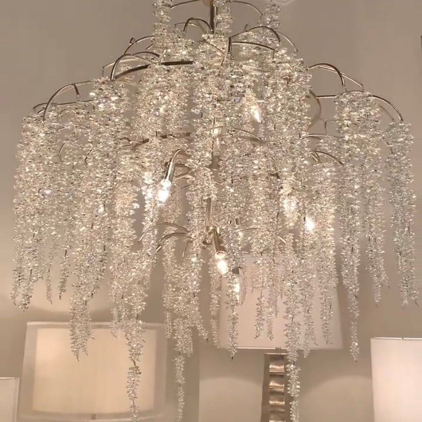 Light Luxury Silver Flower Branch Chandelier with Icicle Details for Bedroom Dining Room and Hallway - 9 Lights/D 23.6"*H 27.8"Warm LightBlushlighting