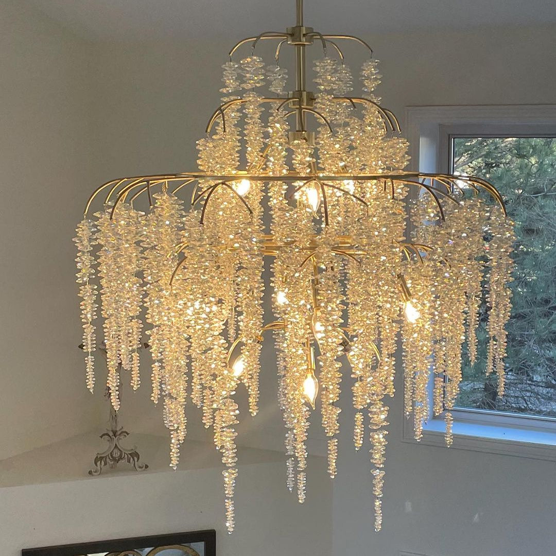 Light Luxury Silver Flower Branch Chandelier with Icicle Details for Bedroom Dining Room and Hallway - 9 Lights/D 23.6"*H 27.8"Warm LightBlushlighting