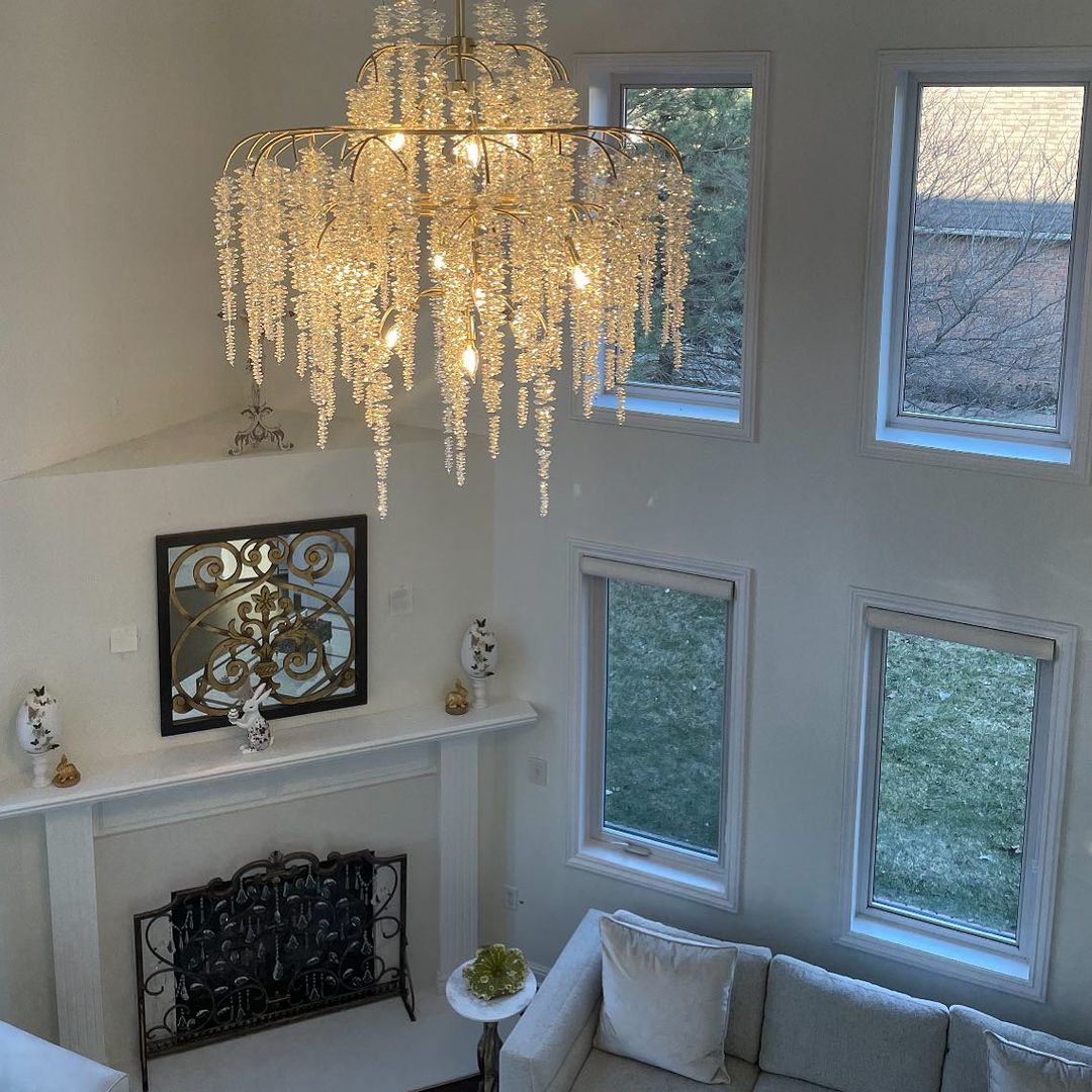 Light Luxury Silver Flower Branch Chandelier with Icicle Details for Bedroom Dining Room and Hallway - 9 Lights/D 23.6"*H 27.8"Warm LightBlushlighting