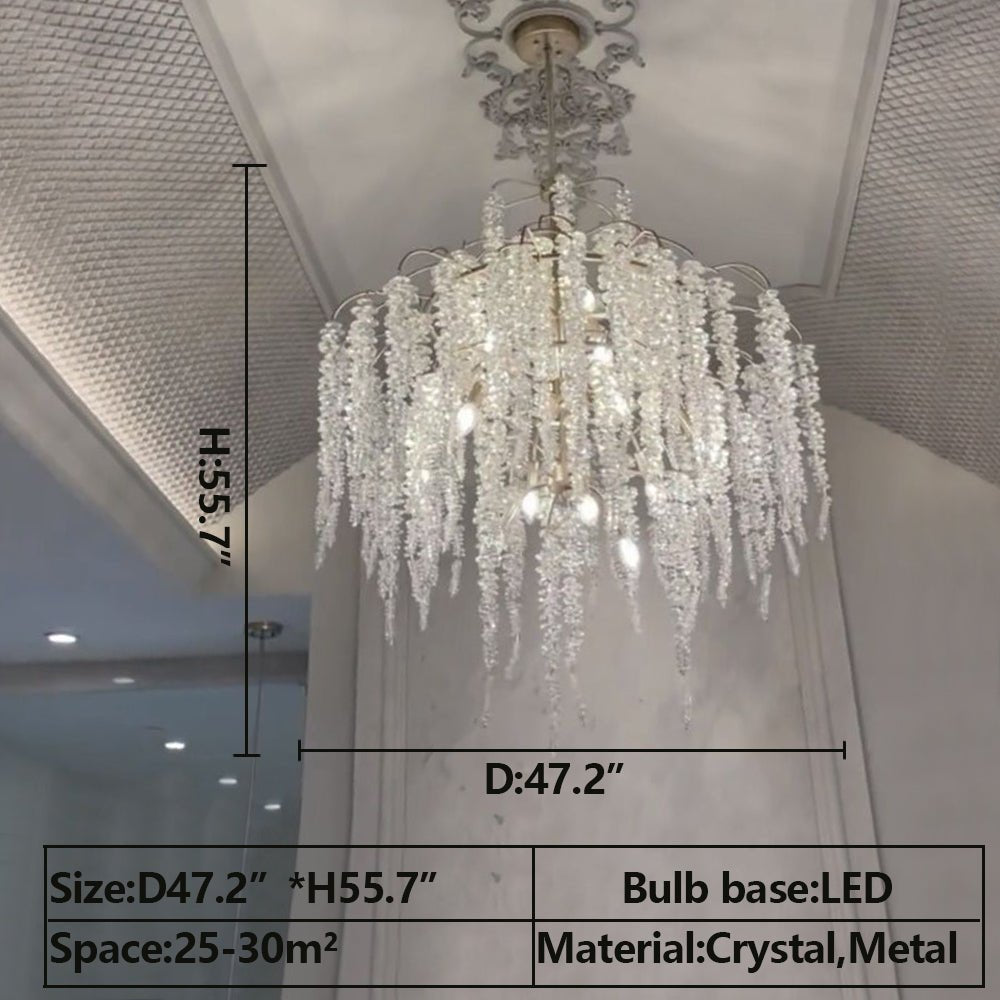 Light Luxury Silver Flower Branch Chandelier with Icicle Details for Bedroom Dining Room and Hallway - 24 Lights/D 47.2"*H 55.7"Warm LightBlushlighting