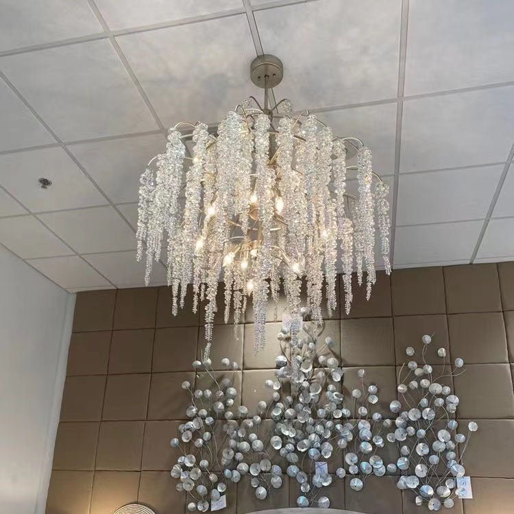 Light Luxury Silver Flower Branch Chandelier with Icicle Details for Bedroom Dining Room and Hallway - 9 Lights/D 23.6"*H 27.8"Warm LightBlushlighting