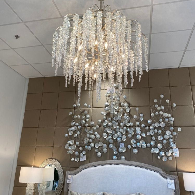 Light Luxury Silver Flower Branch Chandelier with Icicle Details for Bedroom Dining Room and Hallway - 9 Lights/D 23.6"*H 27.8"Warm LightBlushlighting