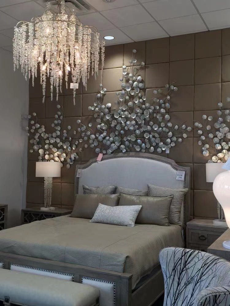 Light Luxury Silver Flower Branch Chandelier with Icicle Details for Bedroom Dining Room and Hallway - 9 Lights/D 23.6"*H 27.8"Warm LightBlushlighting