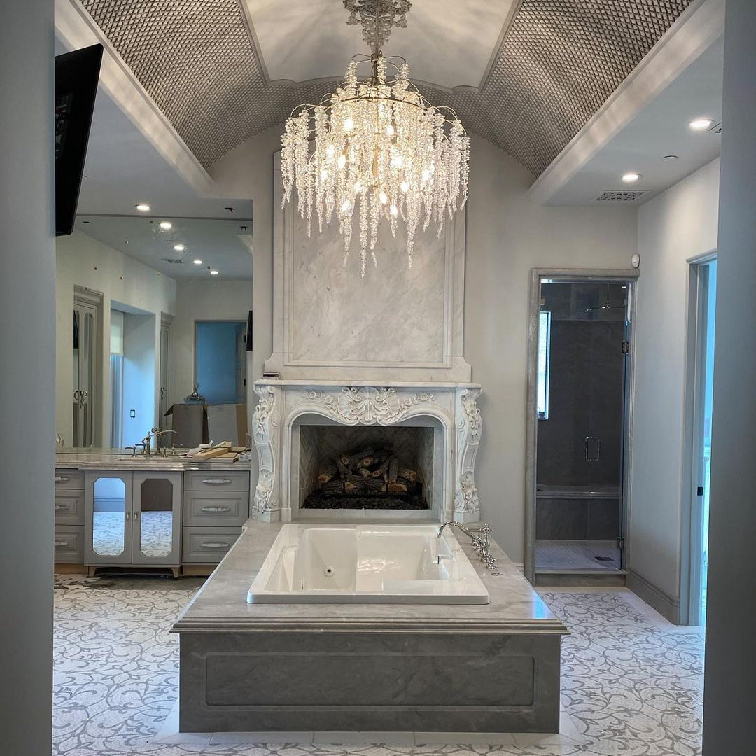 Light Luxury Silver Flower Branch Chandelier with Icicle Details for Bedroom Dining Room and Hallway - 9 Lights/D 23.6"*H 27.8"Warm LightBlushlighting