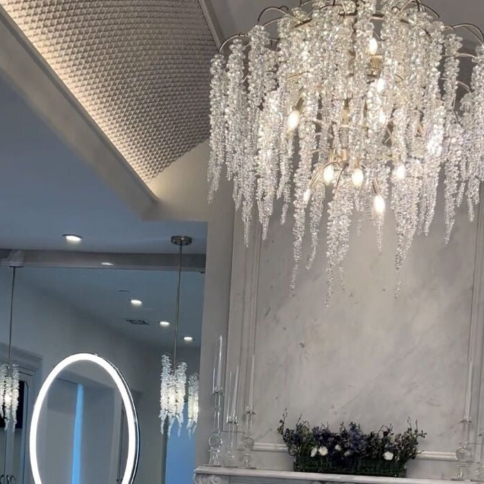 Light Luxury Silver Flower Branch Chandelier with Icicle Details for Bedroom Dining Room and Hallway - 9 Lights/D 23.6"*H 27.8"Warm LightBlushlighting