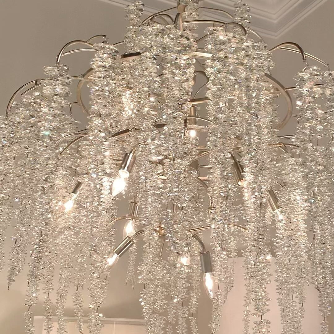 Light Luxury Silver Flower Branch Chandelier with Icicle Details for Bedroom Dining Room and Hallway - 9 Lights/D 23.6"*H 27.8"Warm LightBlushlighting