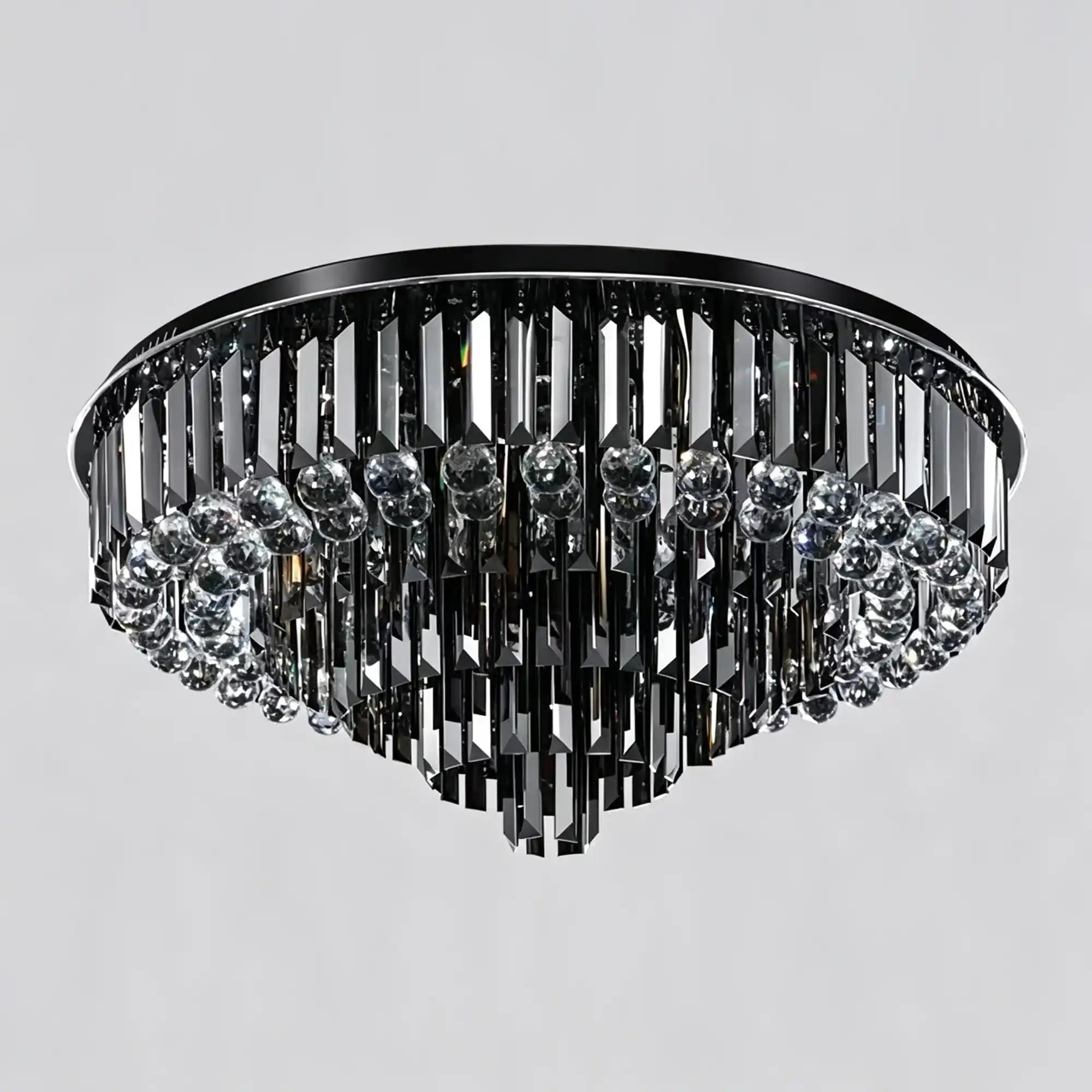 Light Luxury Smoke Gray Round Crystal Flush Mount - D59.28''*H23.8''/107.6kgWarm LightBlushlighting