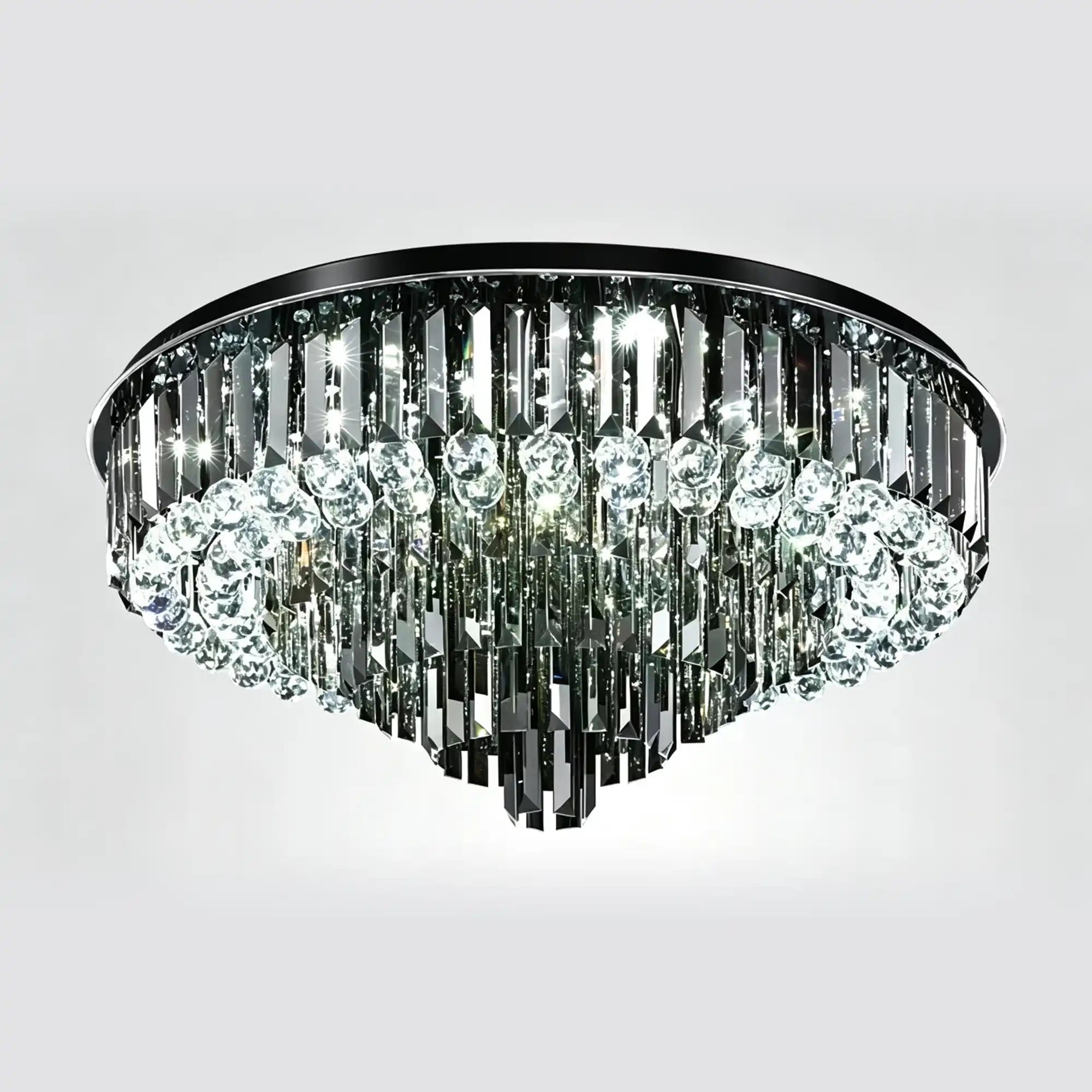 Light Luxury Smoke Gray Round Crystal Flush Mount - D59.28''*H23.8''/107.6kgWarm LightBlushlighting