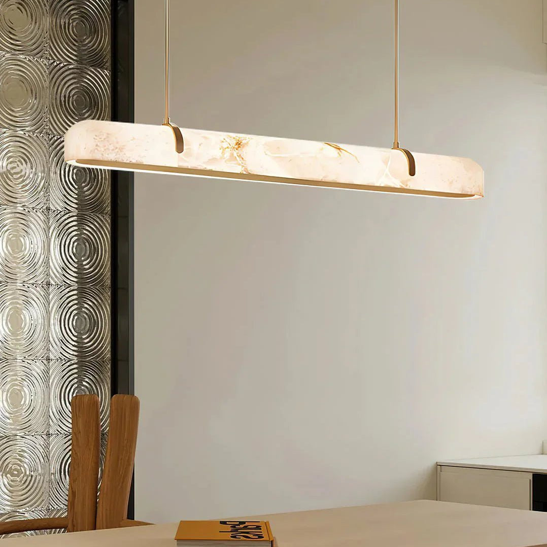 Linear Alabaster Chandelier, Kitchen Island Pendant Light - L 60cm x W 9cm x H 9cm / L 23.6″ x W 3.5″ x H 3.5″Brass & WhiteWarm LightBlushlighting