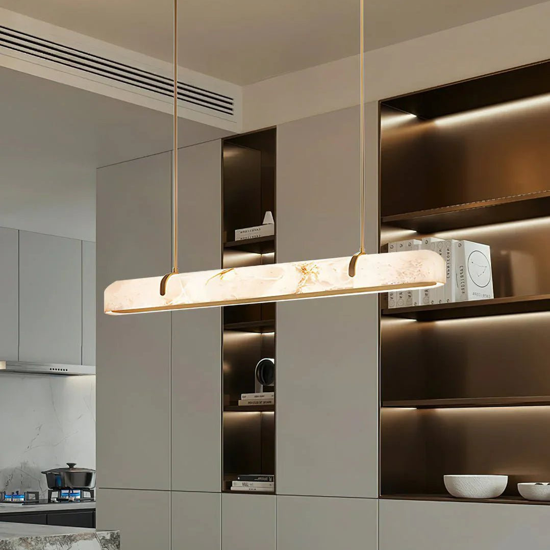 Linear Alabaster Chandelier, Kitchen Island Pendant Light - L 60cm x W 9cm x H 9cm / L 23.6″ x W 3.5″ x H 3.5″Brass & WhiteWarm LightBlushlighting