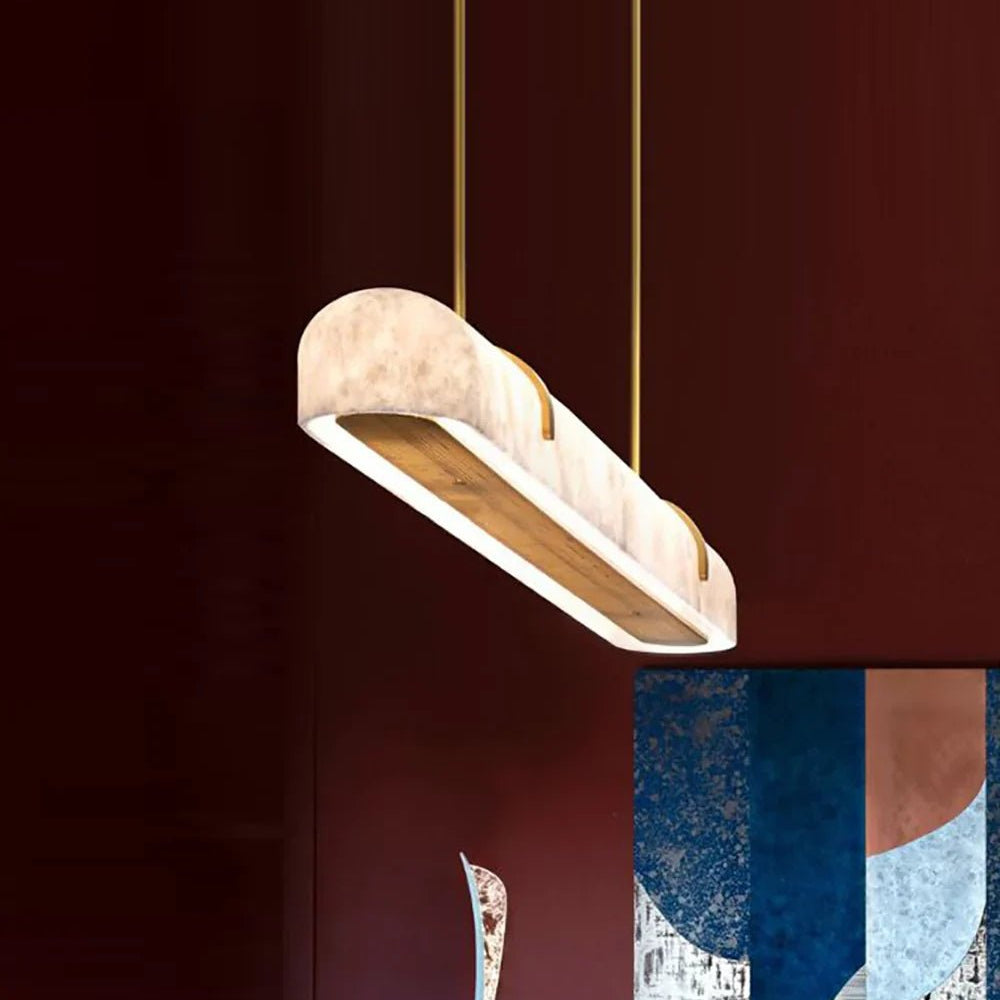 Linear Alabaster Chandelier, Kitchen Island Pendant Light - L 60cm x W 9cm x H 9cm / L 23.6″ x W 3.5″ x H 3.5″Brass & WhiteWarm LightBlushlighting