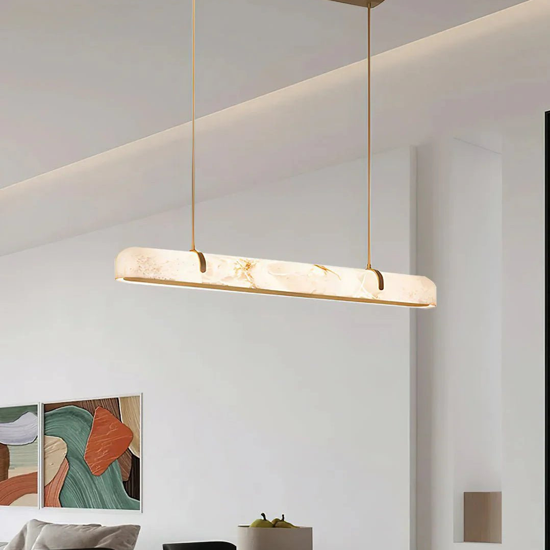 Linear Alabaster Chandelier, Kitchen Island Pendant Light - L 60cm x W 9cm x H 9cm / L 23.6″ x W 3.5″ x H 3.5″Brass & WhiteWarm LightBlushlighting