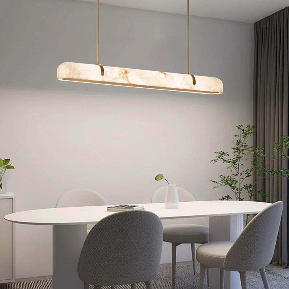 Linear Alabaster Chandelier, Kitchen Island Pendant Light - L 60cm x W 9cm x H 9cm / L 23.6″ x W 3.5″ x H 3.5″Brass & WhiteWarm LightBlushlighting