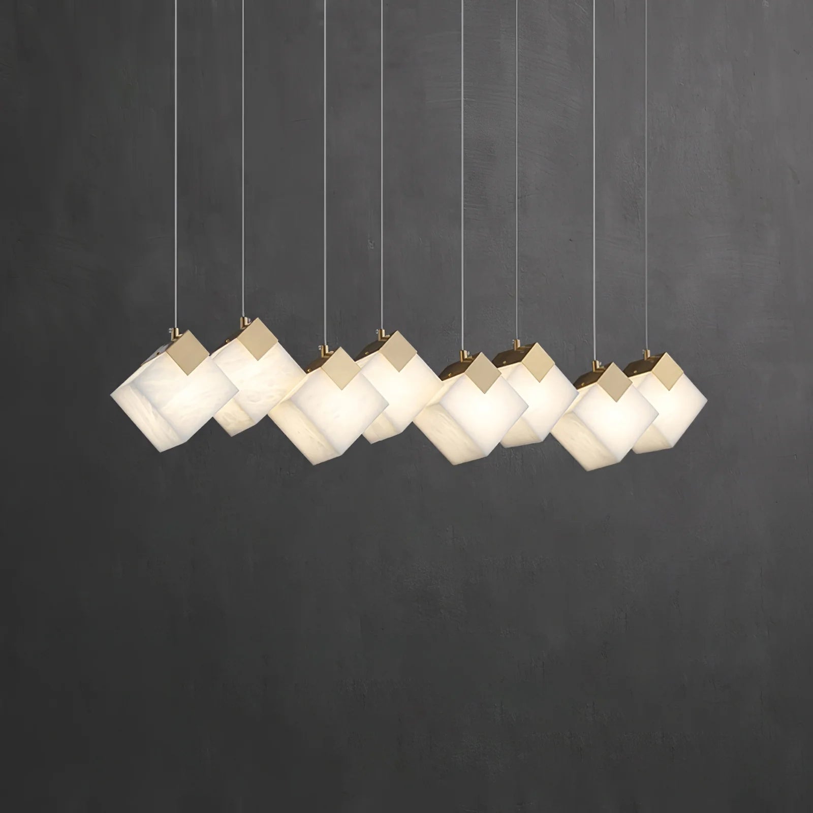 Linear Alabaster Cube Chandelier 6-Light Brass Island Pendant Light - 8-Lights ∅ 37.8" x H 3.9"Gold & WhiteBlushlighting