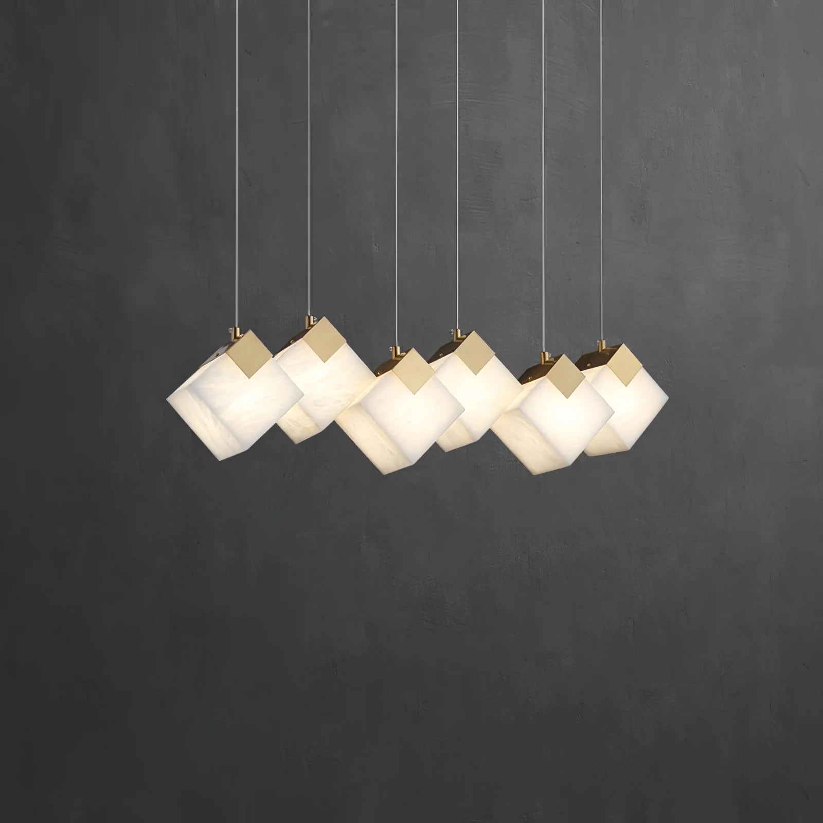 Linear Alabaster Cube Chandelier 6-Light Brass Island Pendant Light - 10-Lights ∅ 47.2" x H 3.9"Gold & WhiteBlushlighting