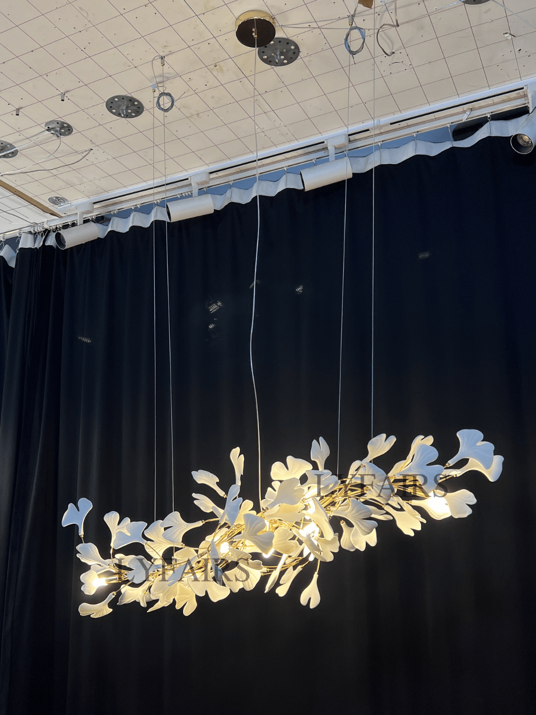 Linear Ginkgo Ceramic Chandelier for Dining Room/Kitchen Island-Chandeliers-Blushlighting-Blushlighting