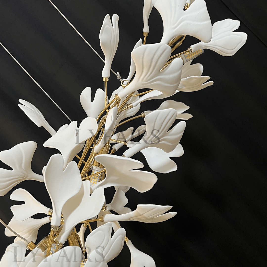 Linear Ginkgo Ceramic Chandelier for Dining Room/Kitchen Island-Chandeliers-Blushlighting-Blushlighting