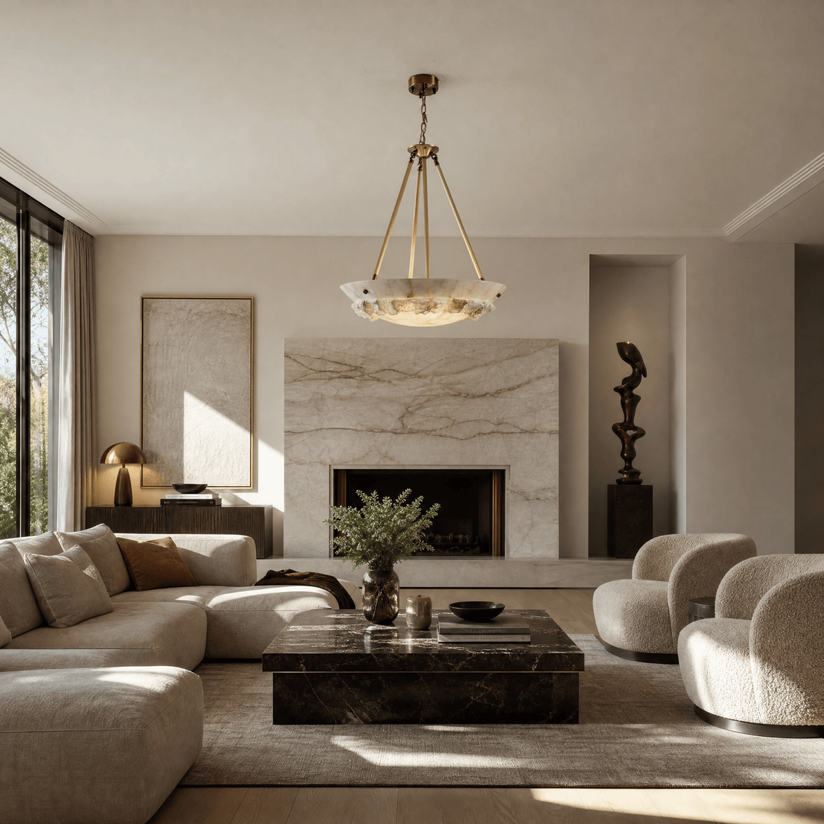 Lithmora Modern Brass Alabaster Pendant Light - D400Blushlighting