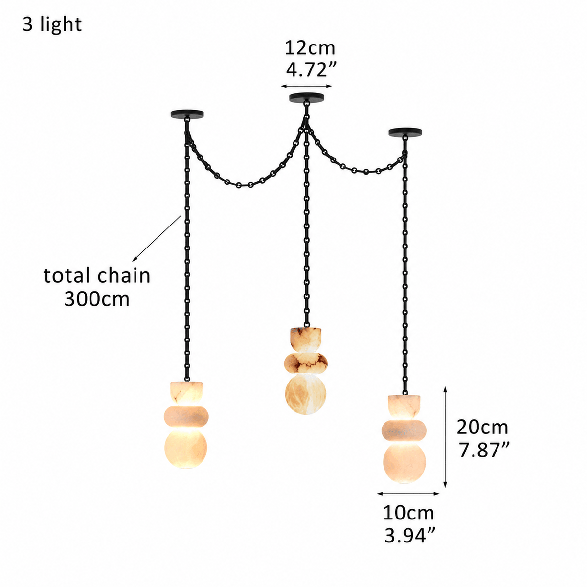 Living Room Chandelier – Sculptural Modern Aurelia - 3 Lights - D4” x H8”Blushlighting