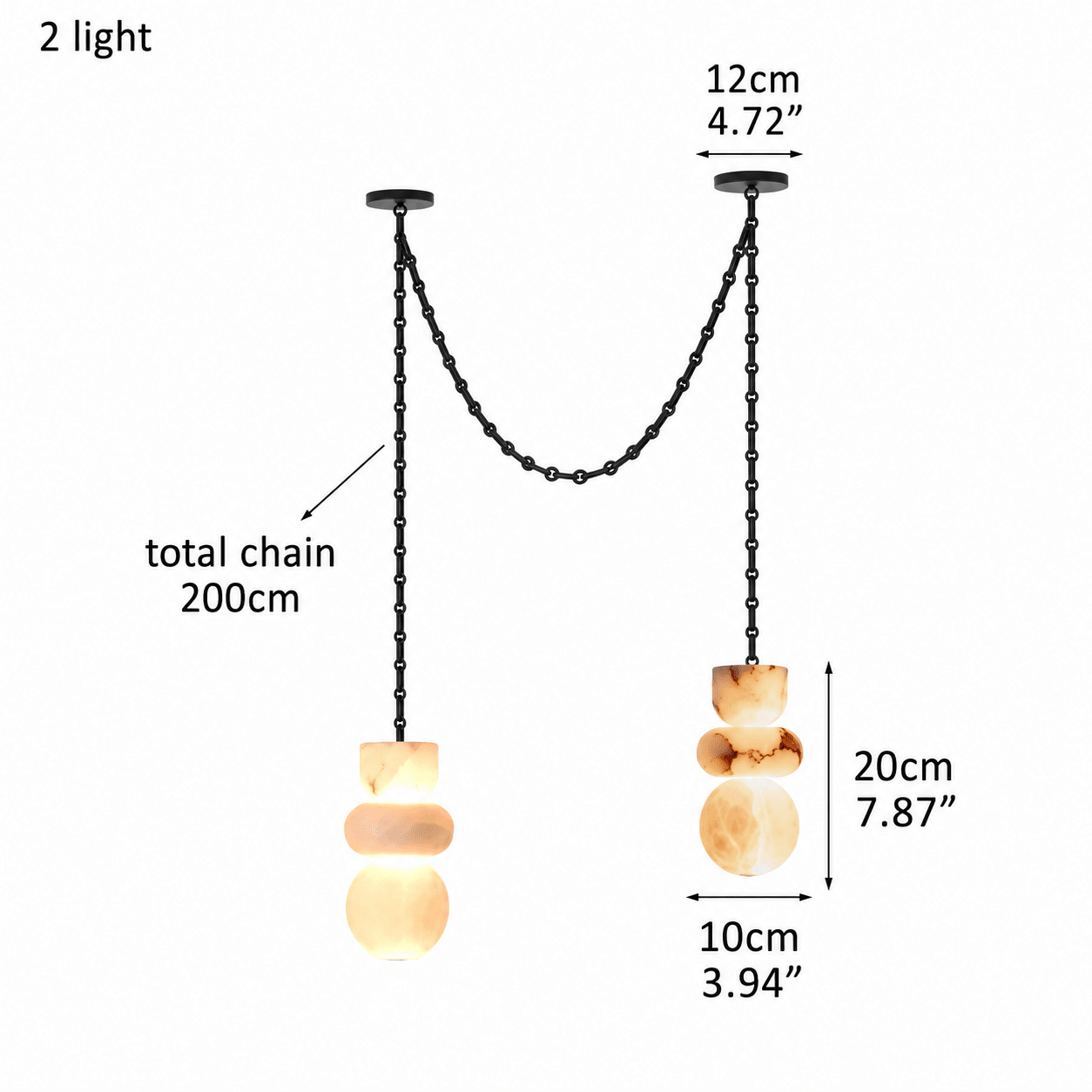 Living Room Chandelier – Sculptural Modern Aurelia - 2 Lights - D4” x H8”Blushlighting