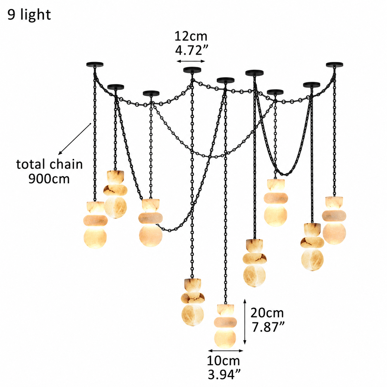 Living Room Chandelier – Sculptural Modern Aurelia - 9 Lights - D4” x H8”Blushlighting