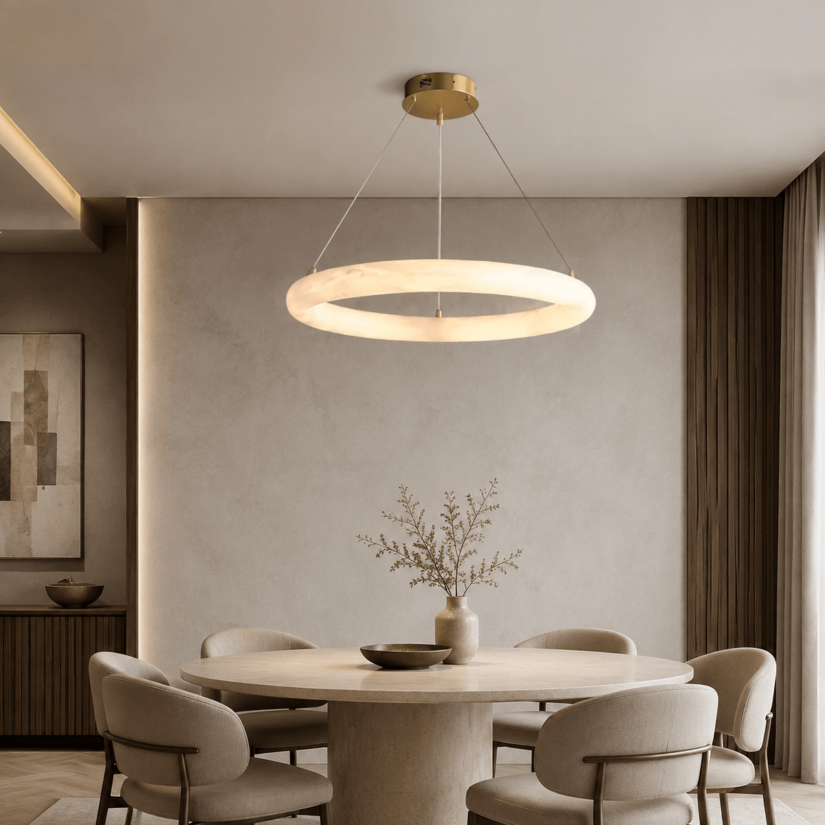 Living Room Ring Pendant | Spanish Alabaster Minimalist | Orbisara - Ø60 cmBlushlighting
