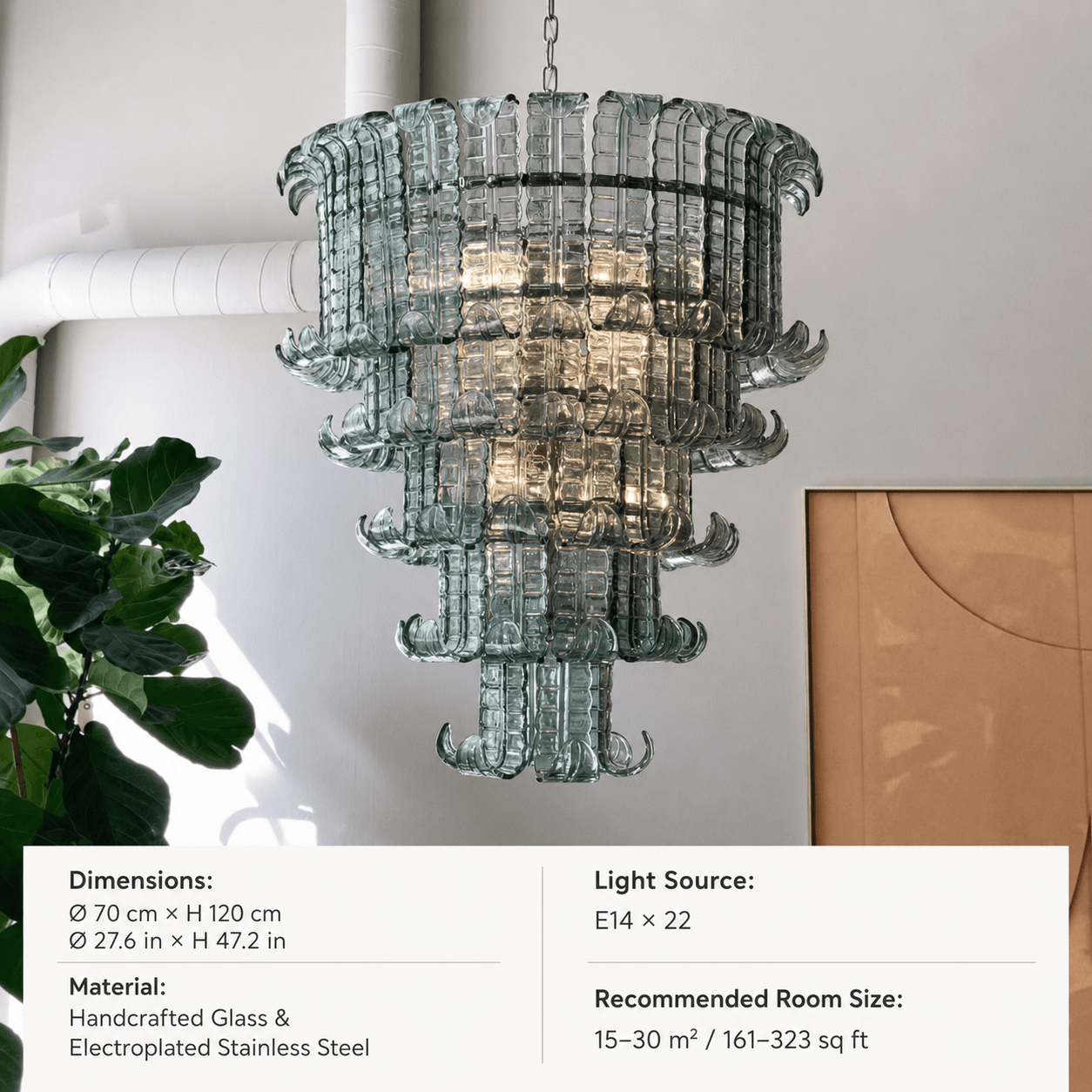 Living Room Tiered Chandelier | Murano-Style Glass | Celestine - Vintage greenBlushlighting