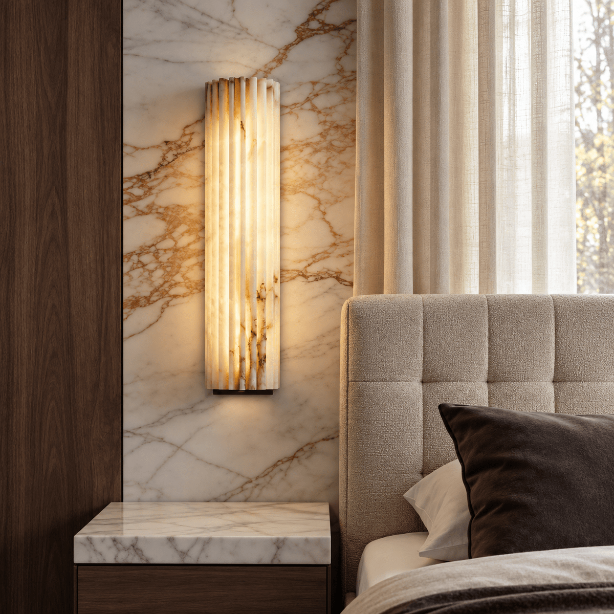 Living Room Wall Sconce | Fluted Alabaster Minimalist | Ribelle - H30 x W10 cm (11.8 x 3.9 in)Blushlighting