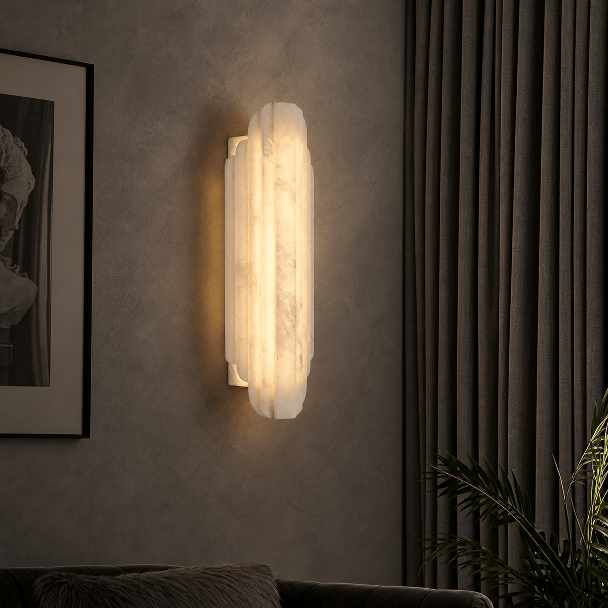 Living Room Wall Sconce | Spanish Alabaster Art Deco | Arcelis - H50 x W20 cm (19.7 x 7.9 in)Blushlighting
