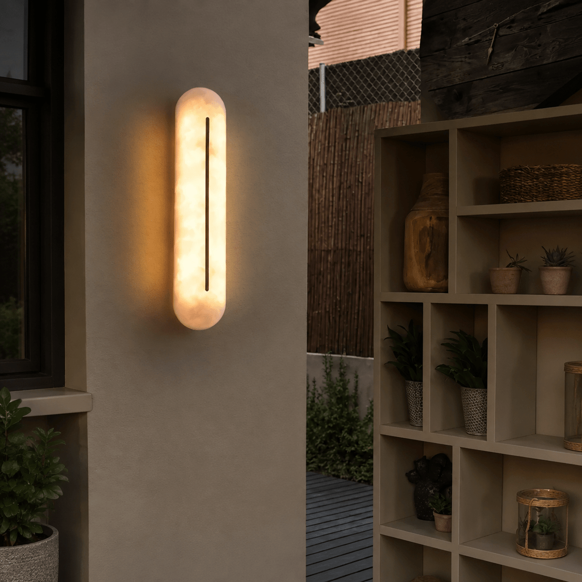 Living Room Wall Sconce | Spanish Alabaster Minimalist | Valora - W3.94 × H18.11 inBlushlighting