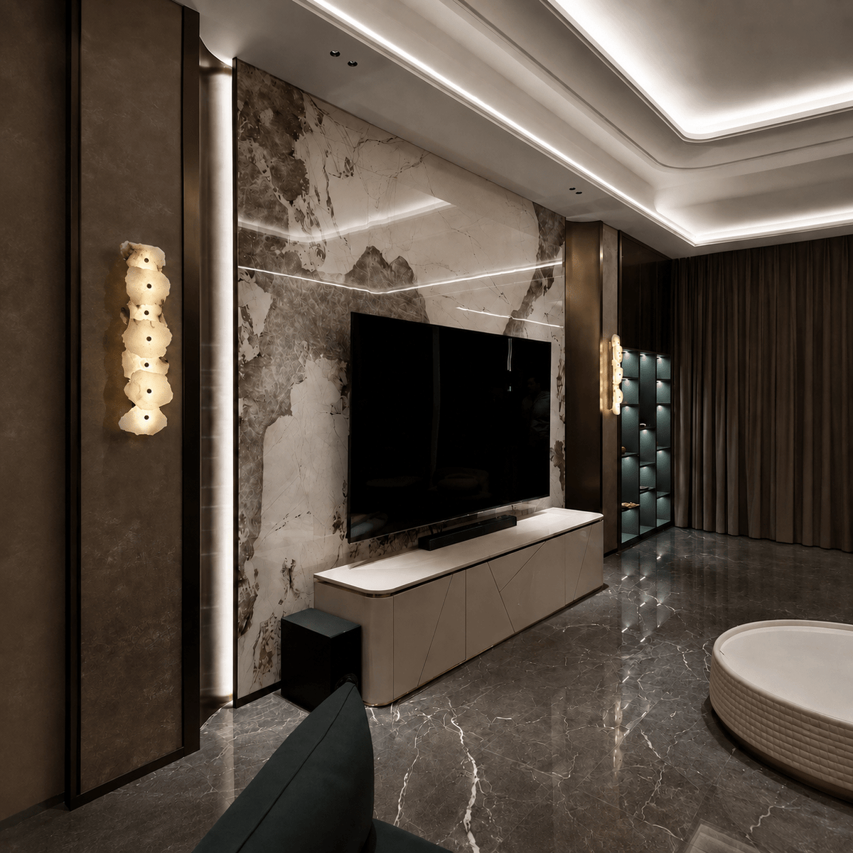 Living Room Wall Sconce | Spanish Alabaster Organic Modern | Petalune - 1 LightBlushlighting
