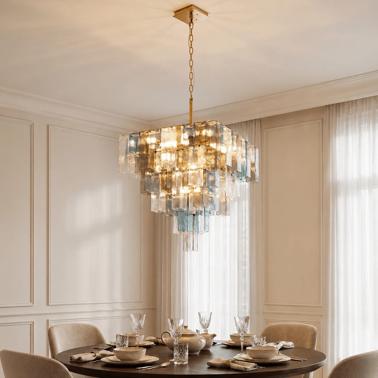 Living Room/Bedroom Chandelier – Artisan Murano Style Chromatic Vault - 45 x 45 cm (17.7 x 17.7 in)Blushlighting