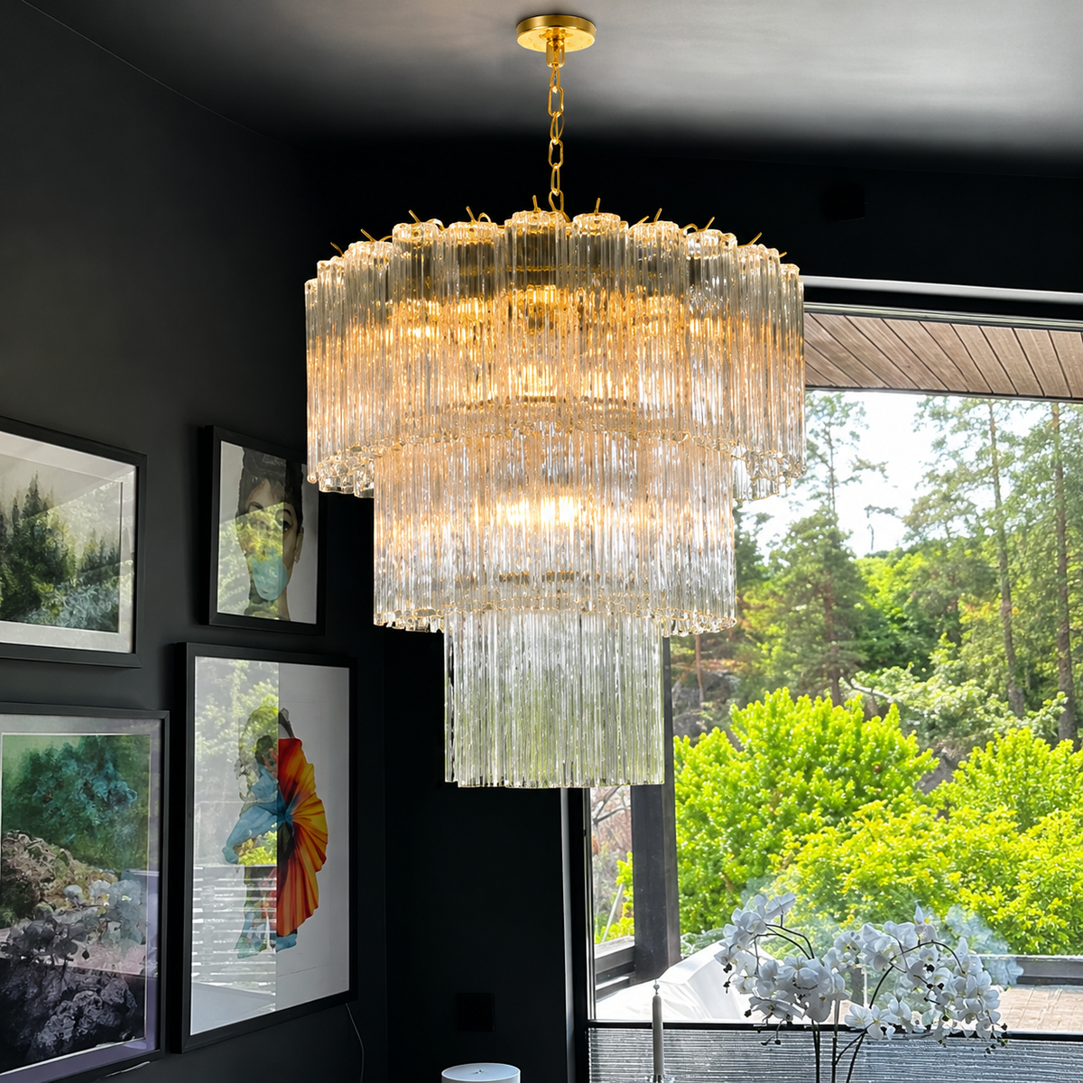 Living Room/Bedroom Chandelier – Artisan Murano Style Elaris Cascade - 14.1 in (35 cm) / 4-LightBlushlighting