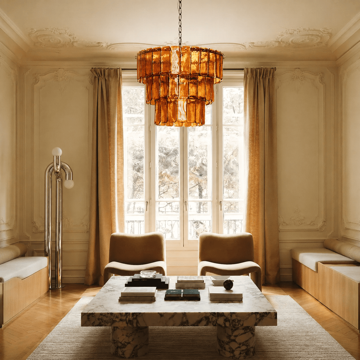 Living Room/Bedroom Chandelier – Artisan Murano Style Solenne Ember - 50 cm (19.7 in) / 3-TierBlushlighting
