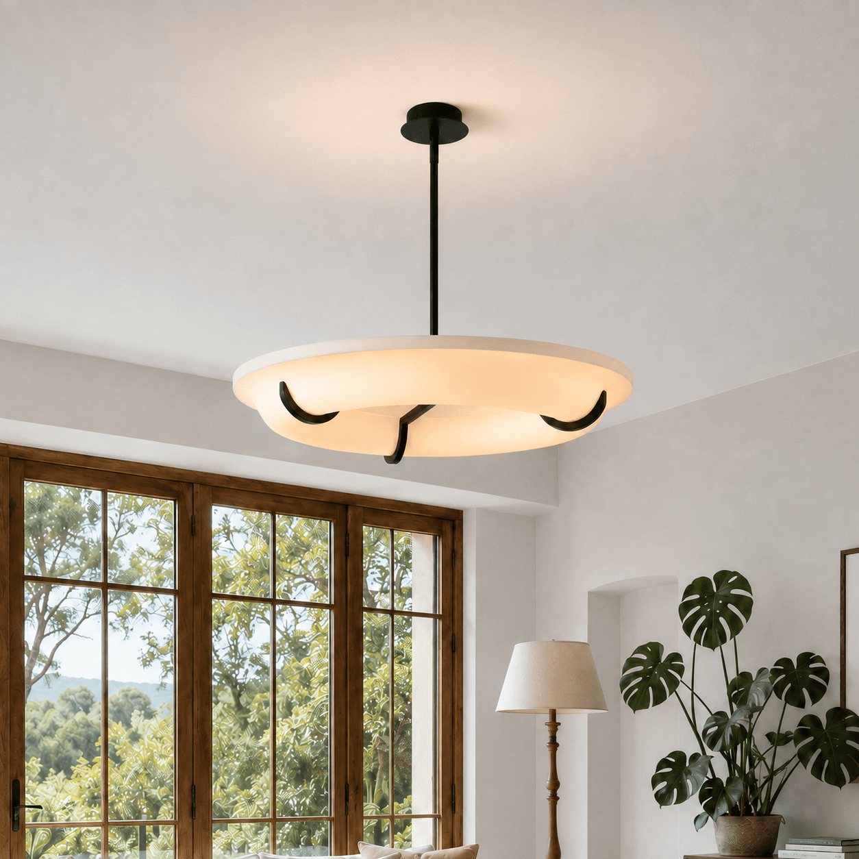 Living Room/Bedroom Chandelier – Sculptural Modern Halo Drift - 33.1 in (84 cm) / Black & WhiteBlushlighting