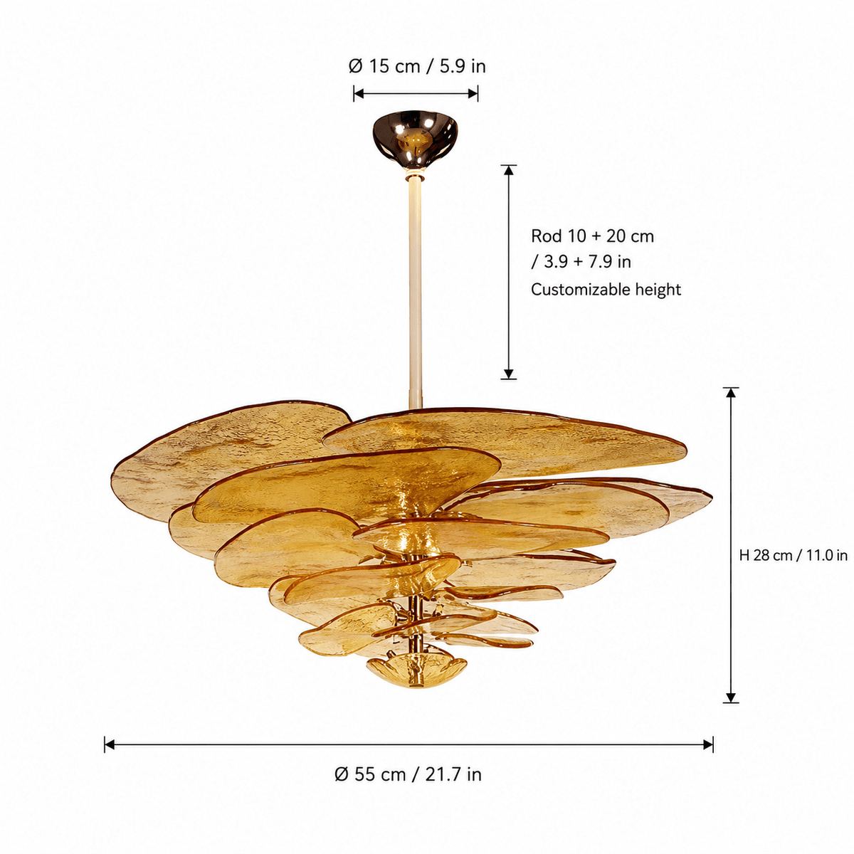 Living Room/Dining Room Chandelier – Artisan Murano Style Petal Cascade - AmberØ55 cm / 8 LightsBlushlighting