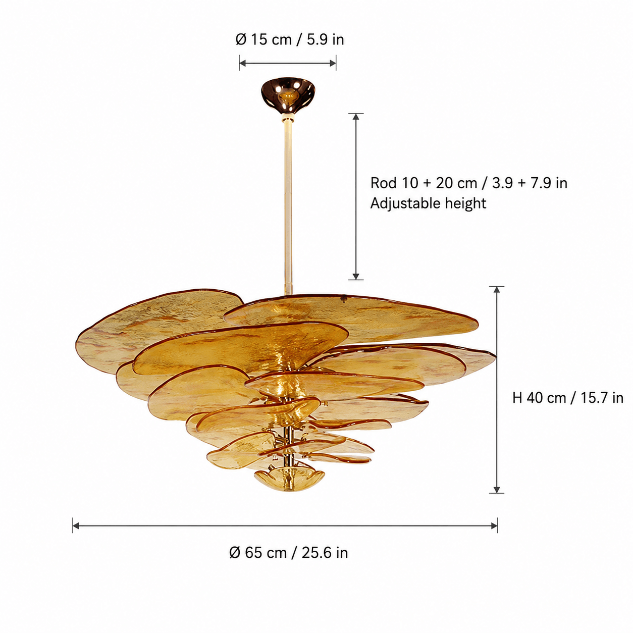 Living Room/Dining Room Chandelier – Artisan Murano Style Petal Cascade - AmberØ65 cm / 12 LightsBlushlighting