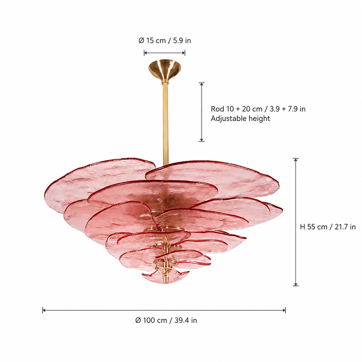 Living Room/Dining Room Chandelier – Artisan Murano Style Petal Cascade - PinkØ100 cm / 20 LightsBlushlighting