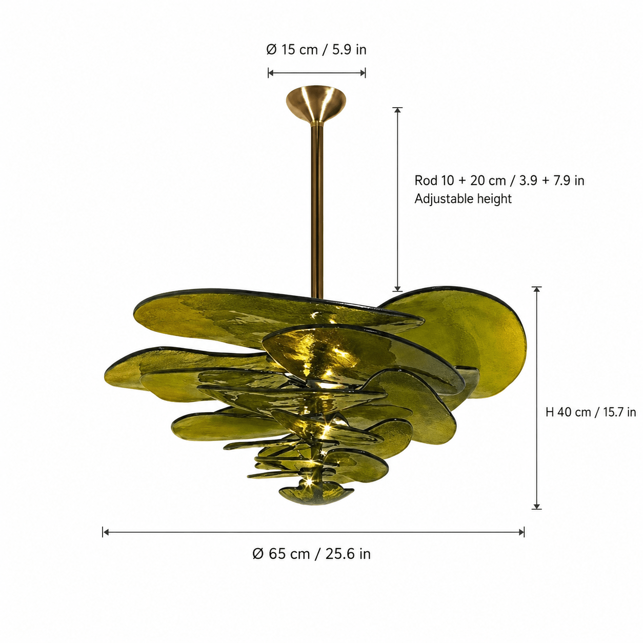 Living Room/Dining Room Chandelier – Artisan Murano Style Petal Cascade - Dark GreenØ65 cm / 12 LightsBlushlighting