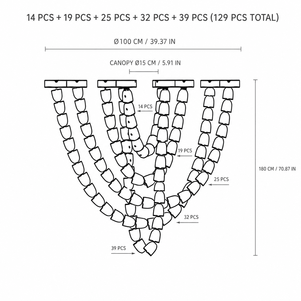 Living Room/Stairwell Chandelier – Modern Crystal Versailles Veil - 39.4 × 70.9 in / 129-Light / 5-TierBlushlighting
