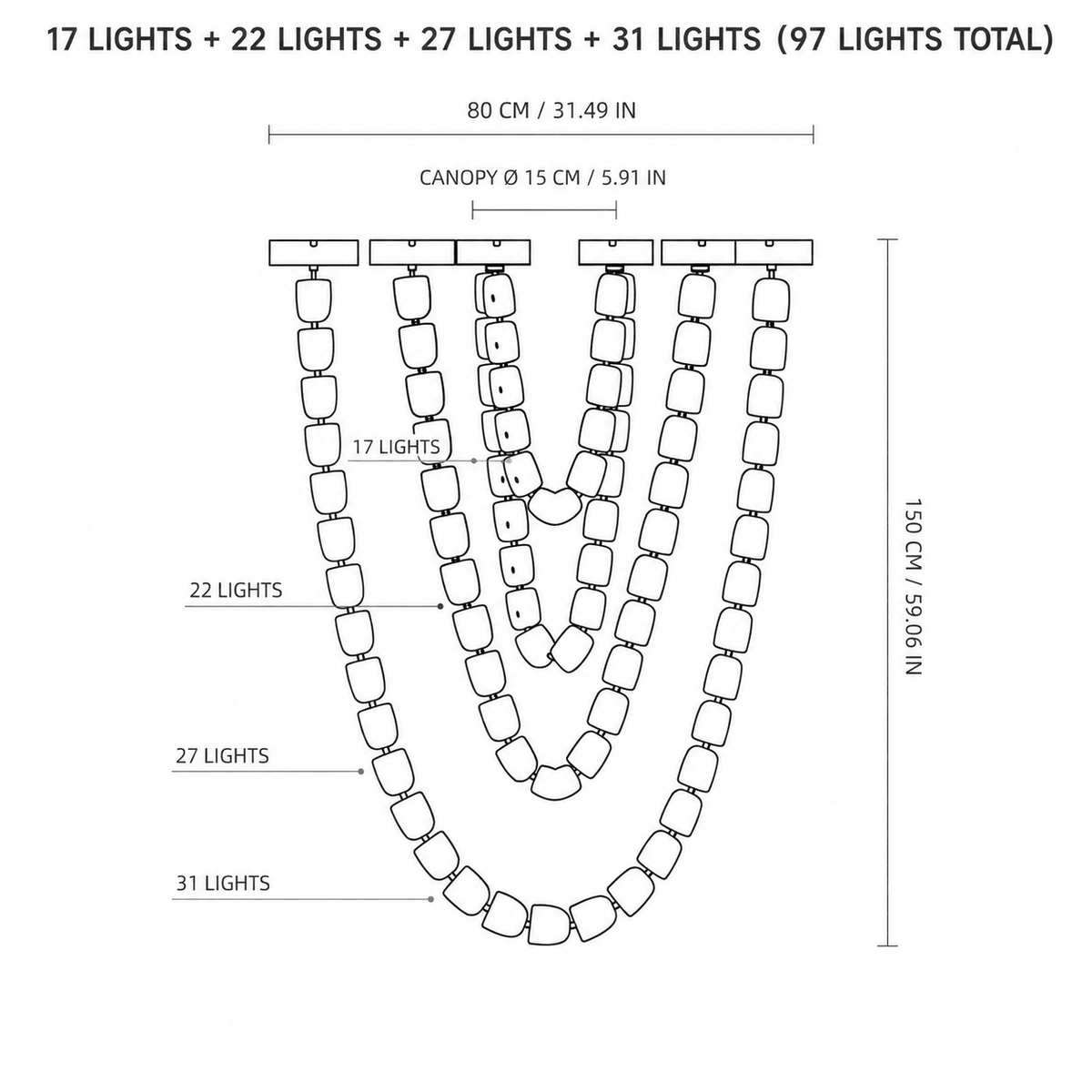 Living Room/Stairwell Chandelier – Modern Crystal Versailles Veil - 31.5 × 59.1 in / 97-Light / 4-TierBlushlighting
