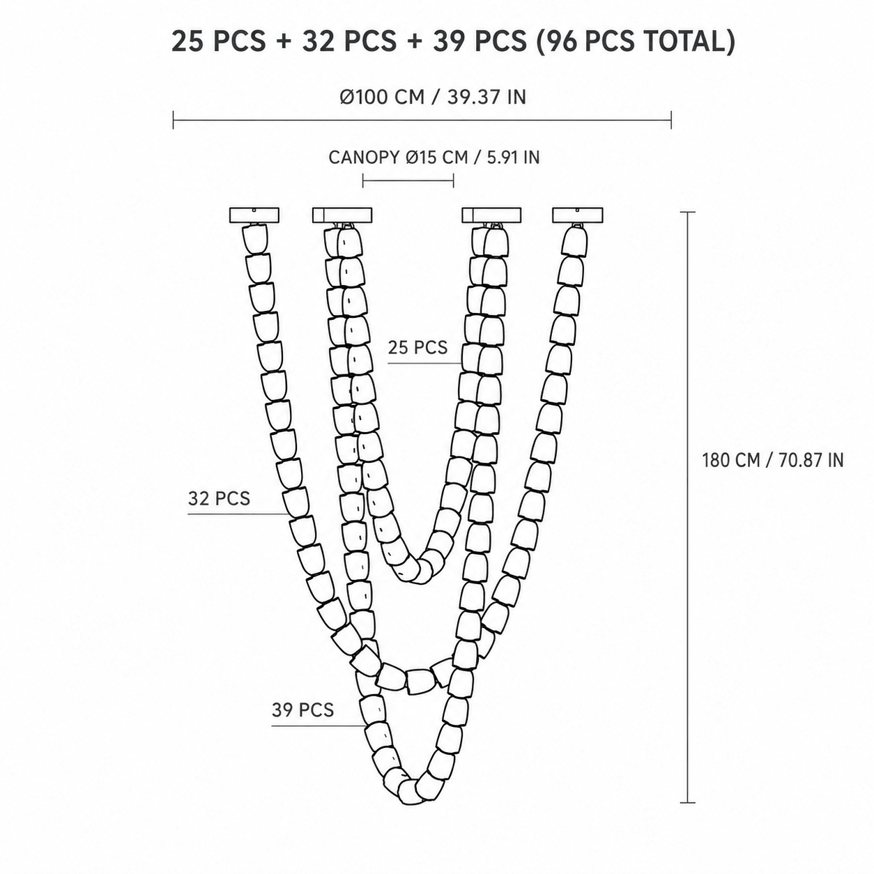 Living Room/Stairwell Chandelier – Modern Crystal Versailles Veil - 39.4 × 70.9 in / 96-Light / 3-TierBlushlighting