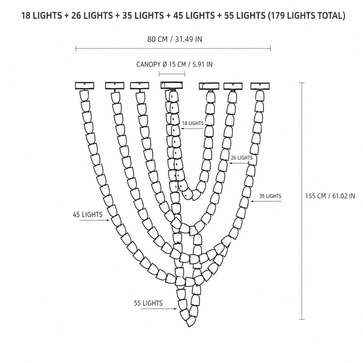 Living Room/Stairwell Chandelier – Modern Crystal Versailles Veil - 31.5 × 61.0 in / 179-Light / 5-TierBlushlighting