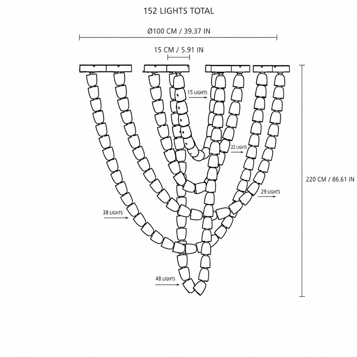 Living Room/Stairwell Chandelier – Modern Crystal Versailles Veil - 39.4 × 86.6 in / 152-Light / 5-TierBlushlighting