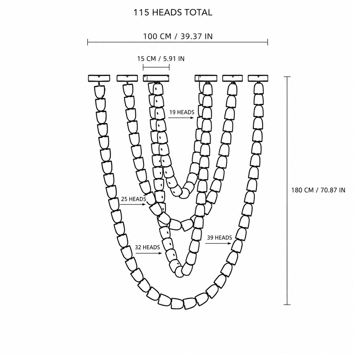 Living Room/Stairwell Chandelier – Modern Crystal Versailles Veil - 39.4 × 70.9 in / 115-Light / 4-TierBlushlighting