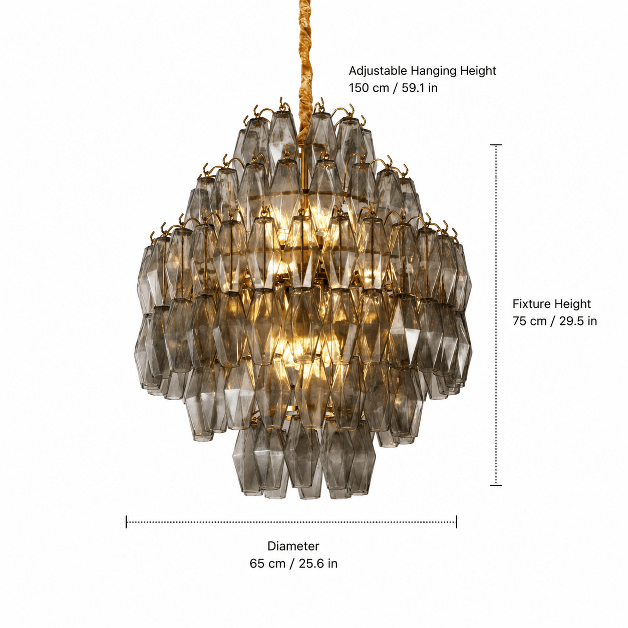 Living/Dining Room Chandelier – Artisan Murano Style Virelle Cascade - Copper + Smoke Gray6-Tier / Ø 25.6 in × H 29.5 inBlushlighting