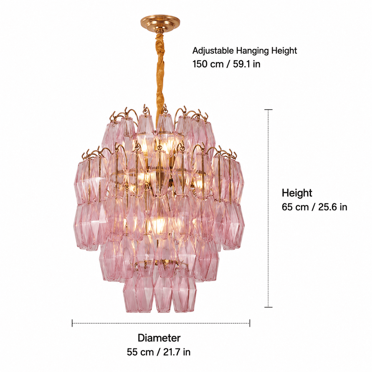 Living/Dining Room Chandelier – Artisan Murano Style Virelle Cascade - Copper + Blush Pink5-Tier / Ø 21.7 in × H 25.6 inBlushlighting