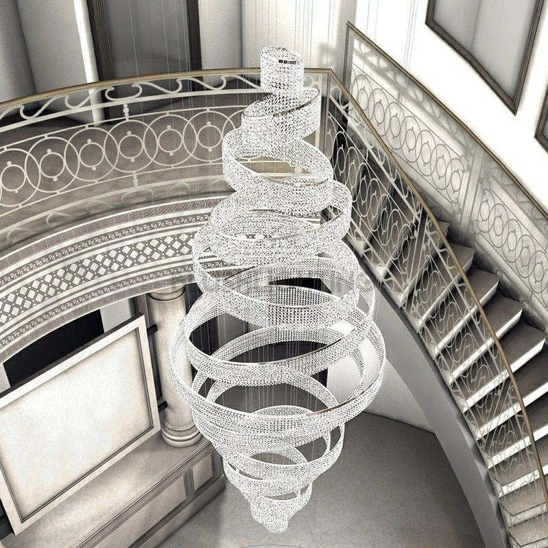 Long Crystal Tassel Rings Chandelier Extra Large Living Room Staircase High Ceiling Lighting Fixture - 11 Rings/ D47.2"*H118.1"Warm LightBlushlighting