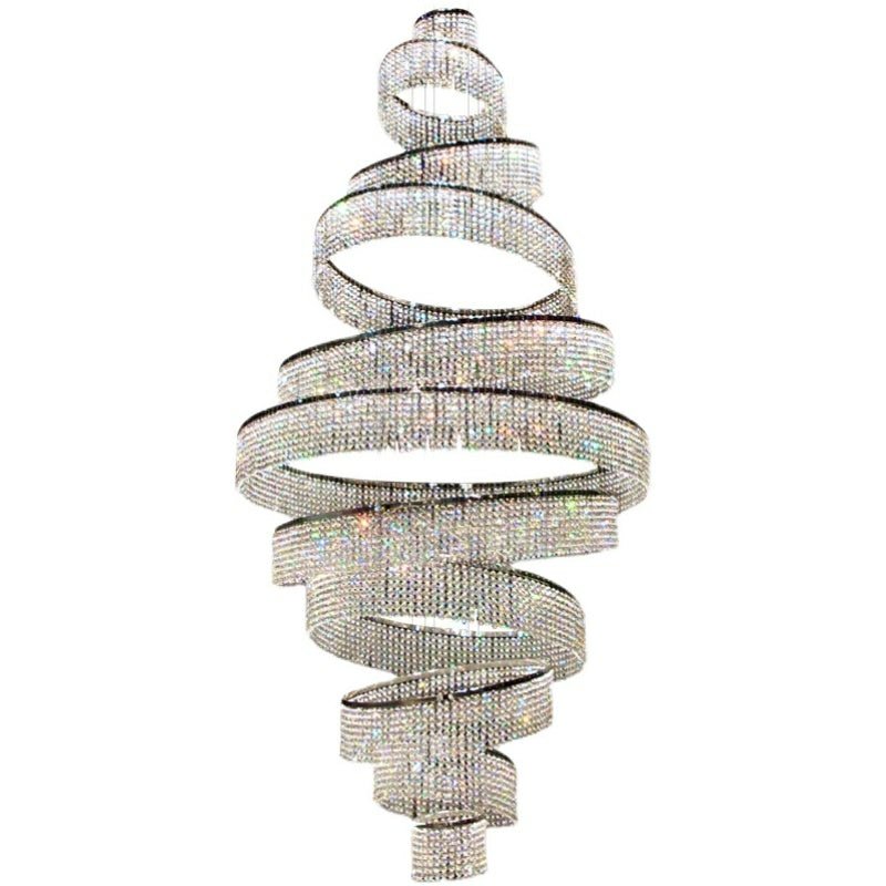 Long Crystal Tassel Rings Chandelier Extra Large Living Room Staircase High Ceiling Lighting Fixture - 11 Rings/ D47.2"*H118.1"Warm LightBlushlighting